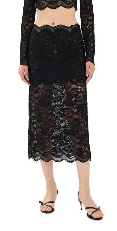 rabanne Midi Skirt In Lace Black