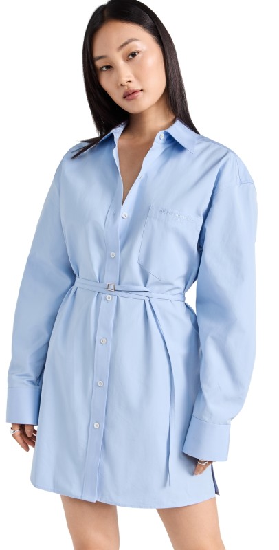 Alexander Wang Tie Waist and Logo Embroidery Shirt Dress Oxford