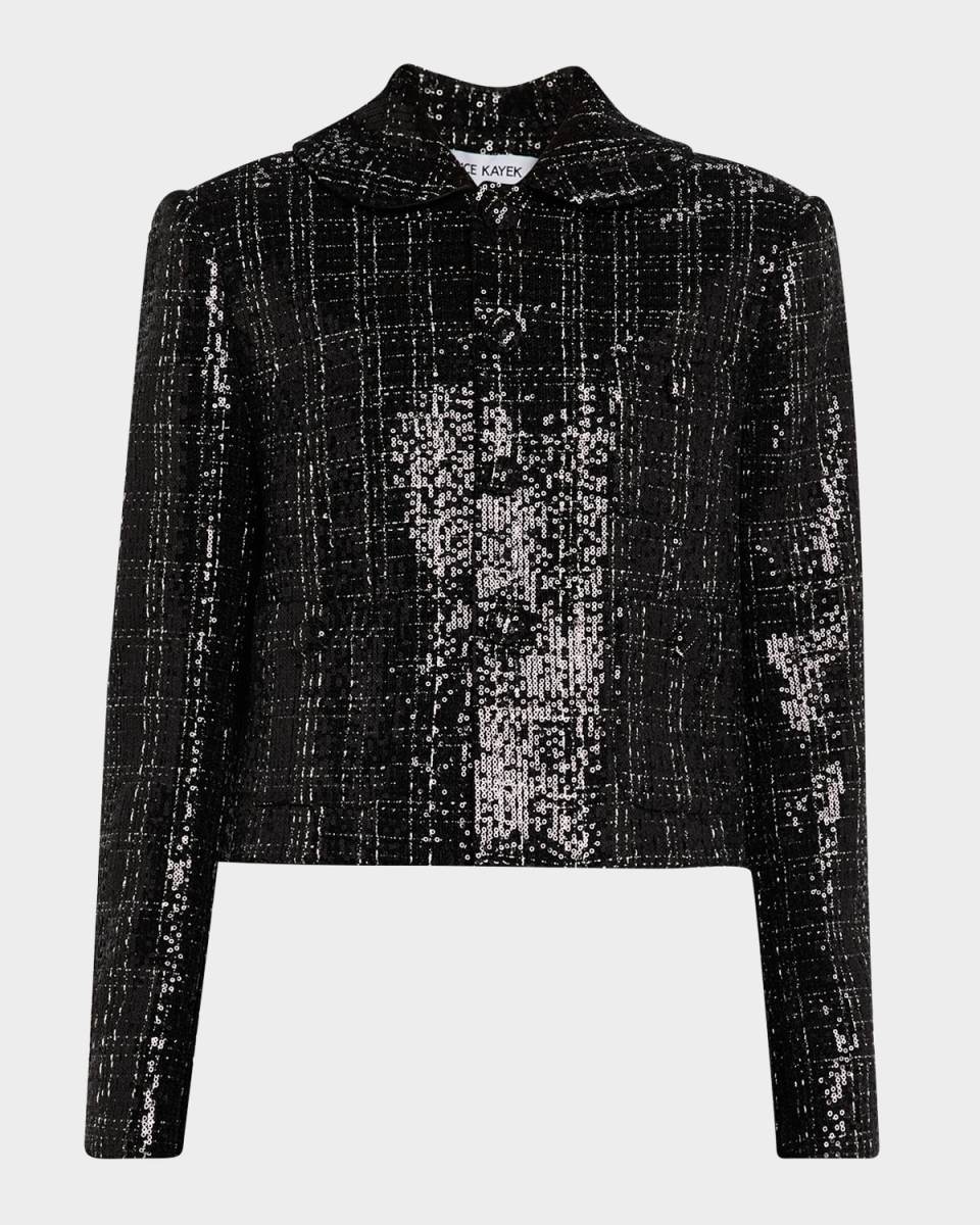 Sequined Check Single-Breasted Jacket