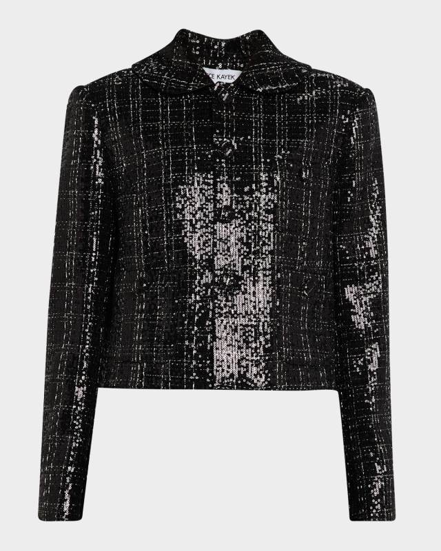 Sequined Check Single-Breasted Jacket