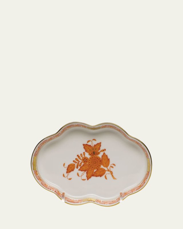 Chinese Bouquet Rust Small Scalloped Tray