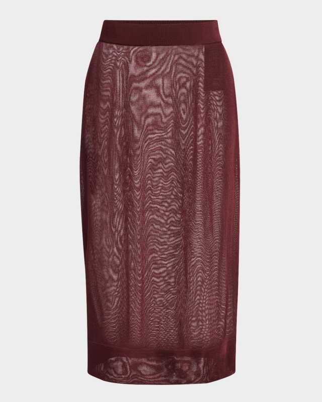 Sheer Knit Midi Pencil Skirt