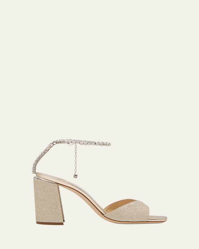 Saeda Glitter Crystal Ankle-Strap Sandals