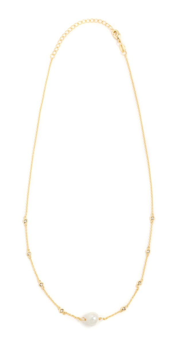 By Adina Eden Diamond by The Yard Pearl Necklace Gold