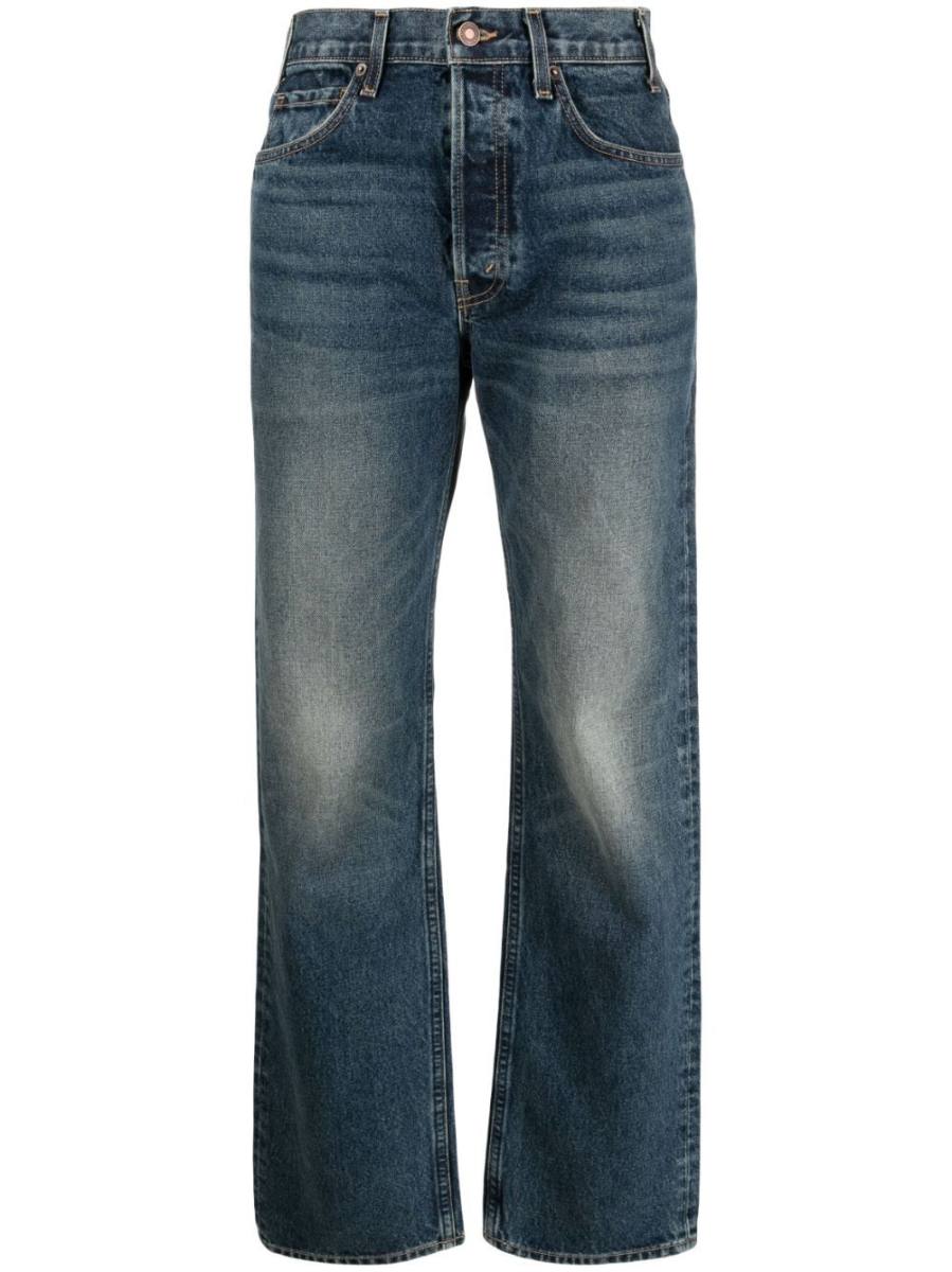washed straight-leg jeans