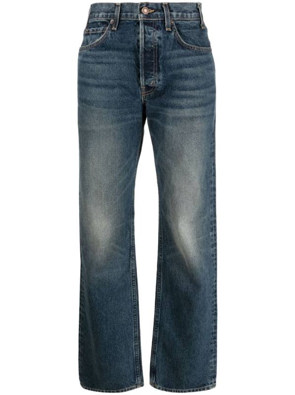 washed straight-leg jeans