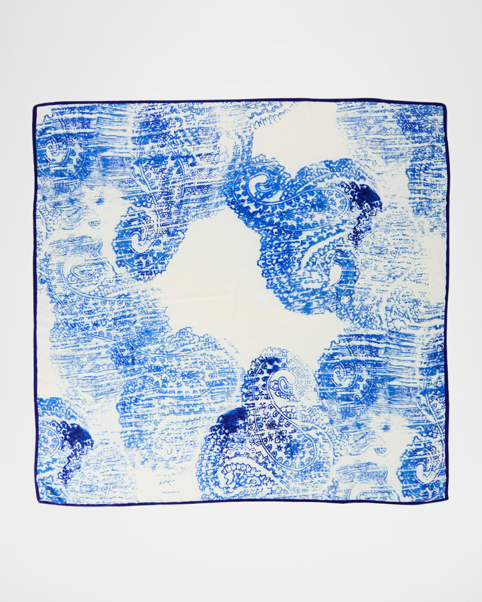 Paisley Blue Cashmere & Silk Printed Scarf