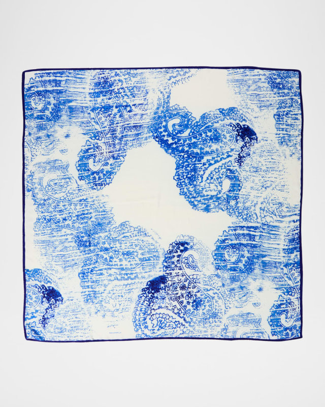 Paisley Blue Cashmere & Silk Printed Scarf