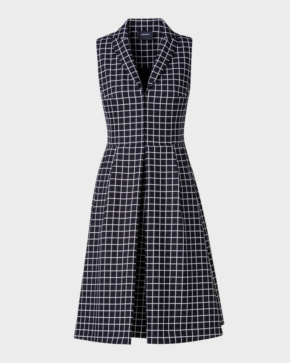 Grid Collared Pintuck Dress
