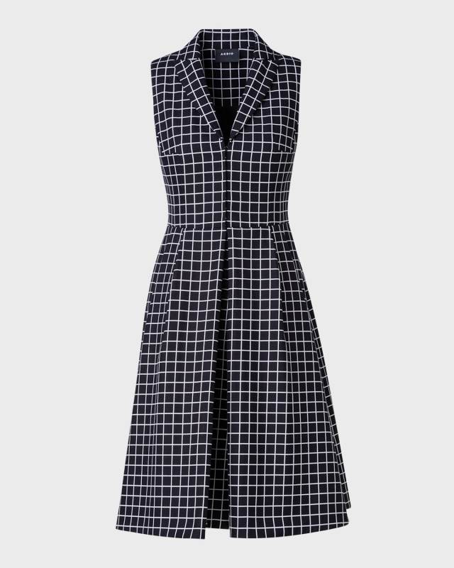 Grid Collared Pintuck Dress