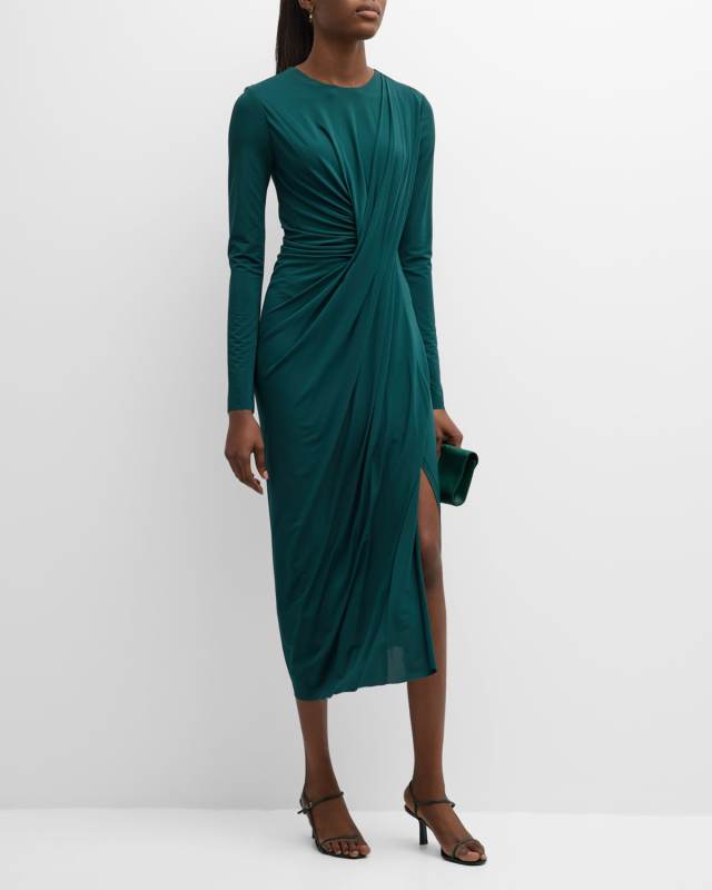 Sheer Jersey Draped Midi Dress