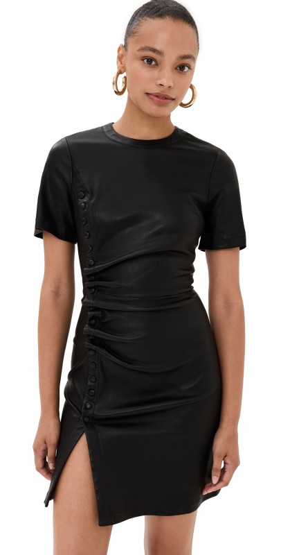 rabanne Short Gathered Dress in Lambskin Black