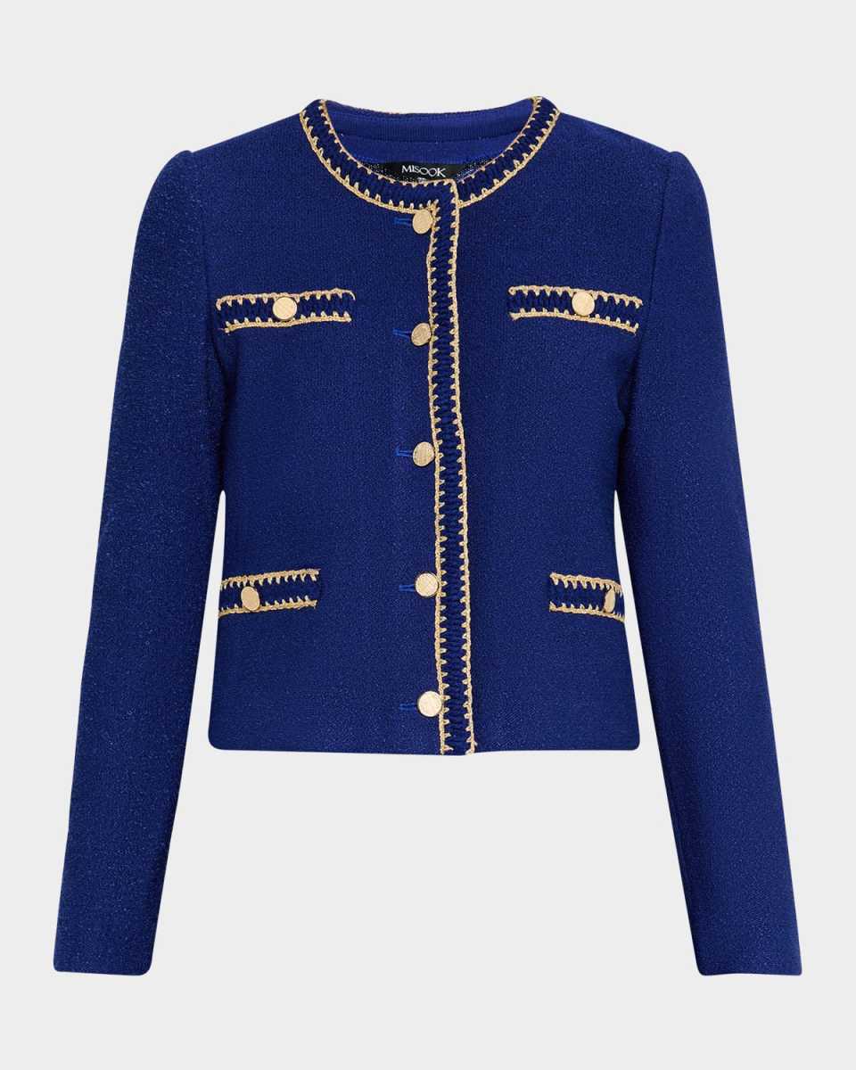 Braid-Trim Boucle Knit Jacket