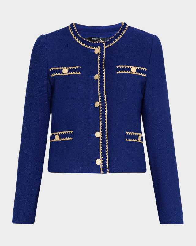 Braid-Trim Boucle Knit Jacket
