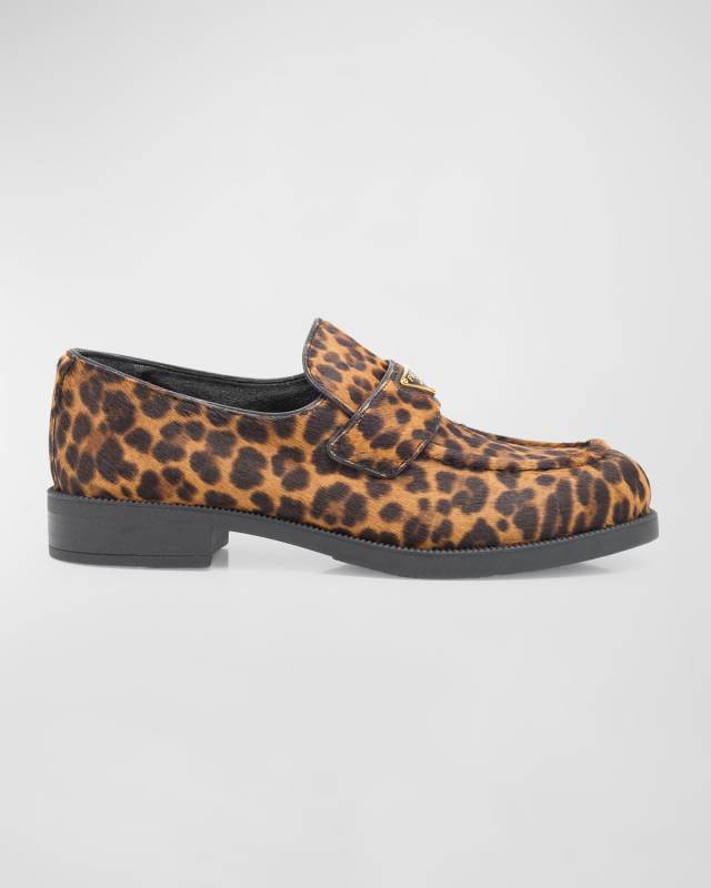 Leopard Calf Hair Triangle Loafers