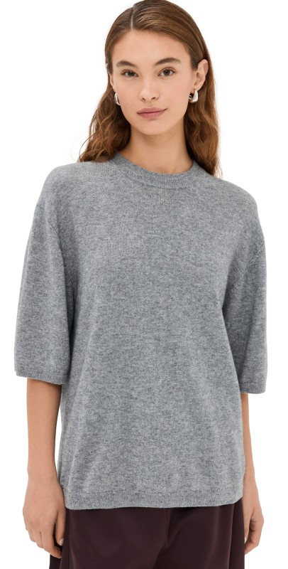 Tibi Washable Cashmere Oversized Easy Tee Heather Grey