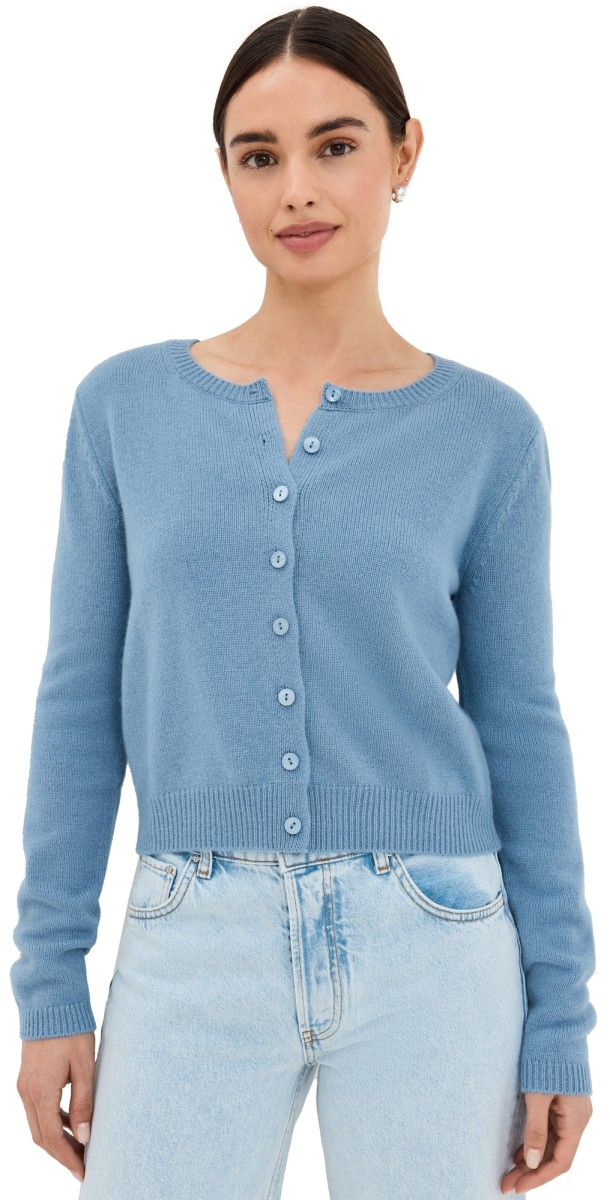 Reformation Clara Cashmere Crew Cardigan Bluebell
