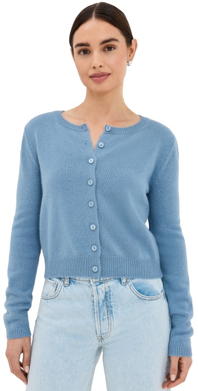 Reformation Clara Cashmere Crew Cardigan Bluebell