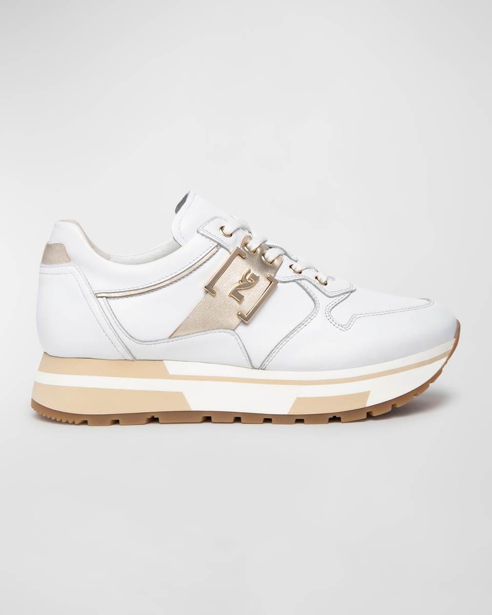 Logo Plate Leather Low-Top Fashion Sneakers