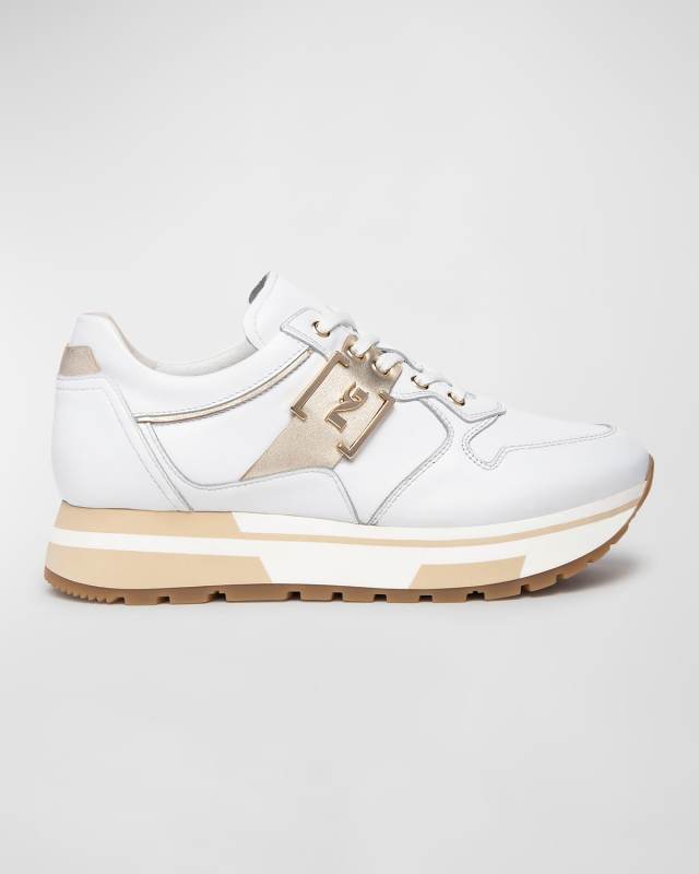 Logo Plate Leather Low-Top Fashion Sneakers