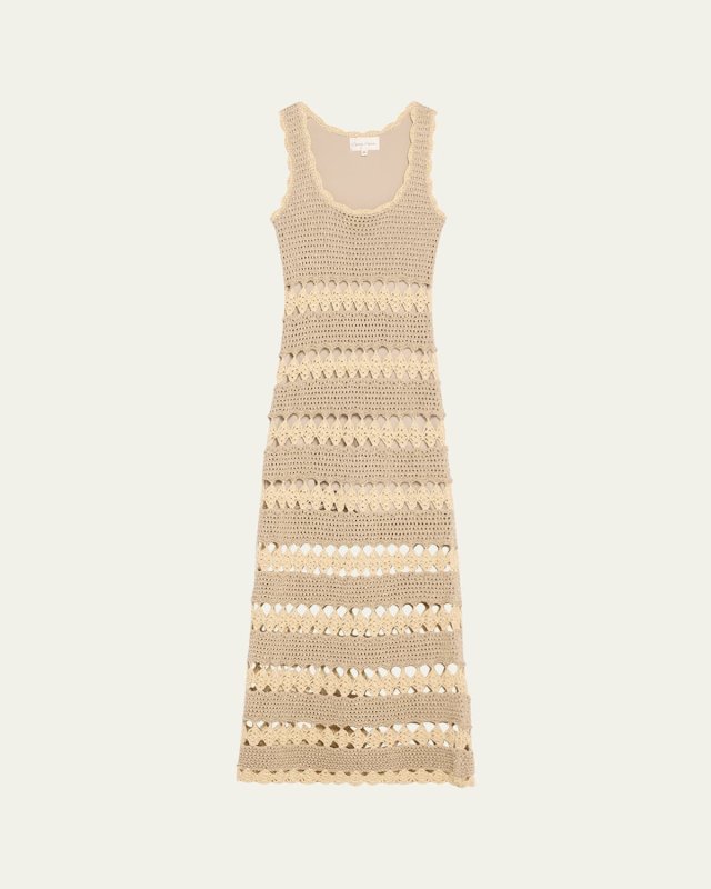 Joan Metallic Crochet Sleeveless Midi Sheath Dress