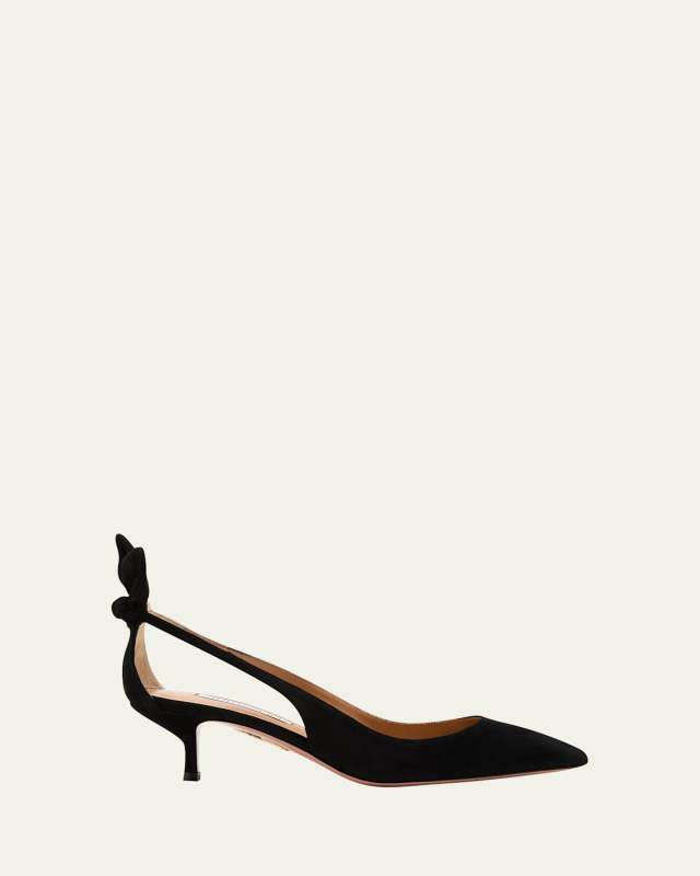 Suede Knotted Bow Kitten-Heel Pumps