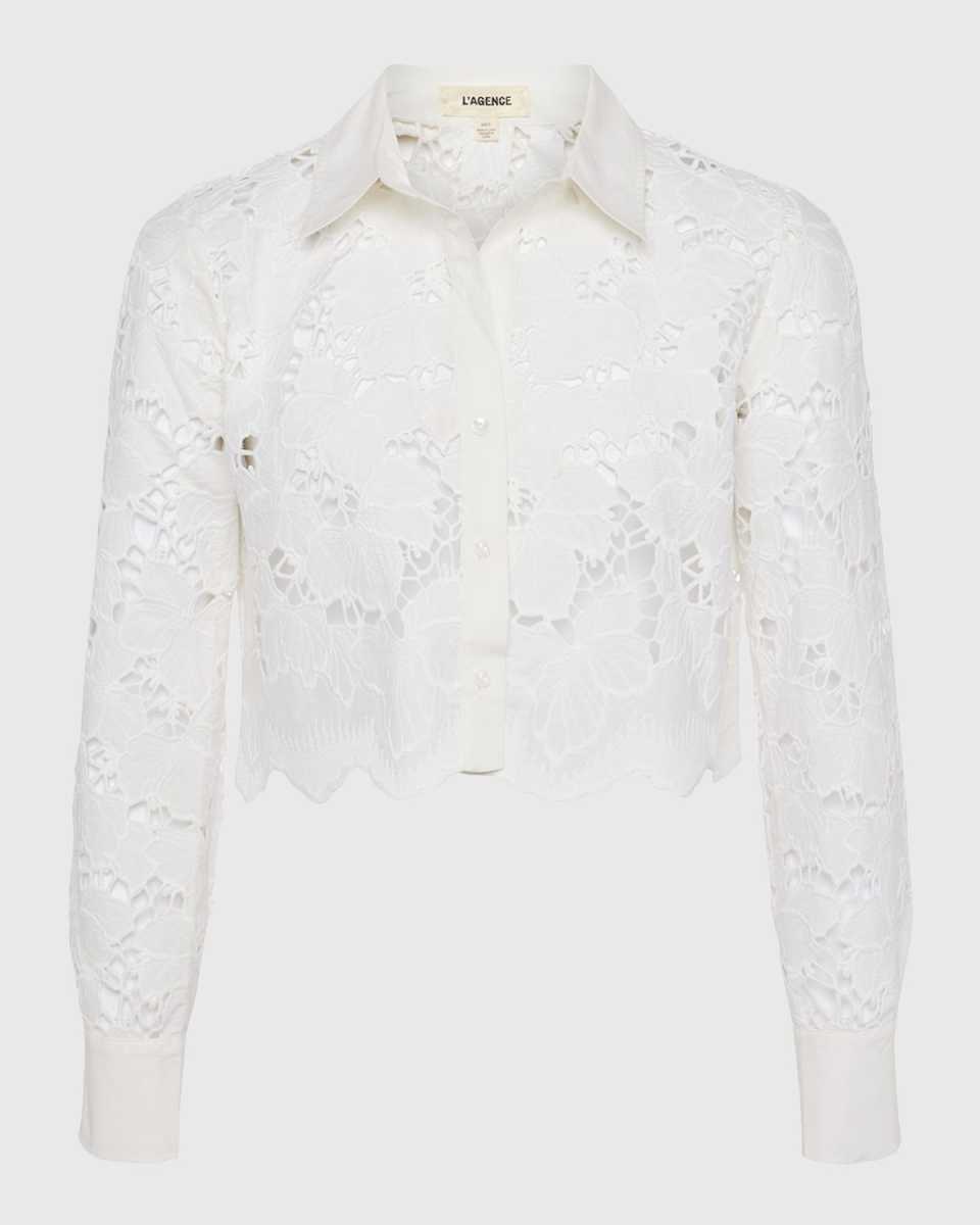 Seychelle Floral Eyelet-Embroidered Cropped Shirt