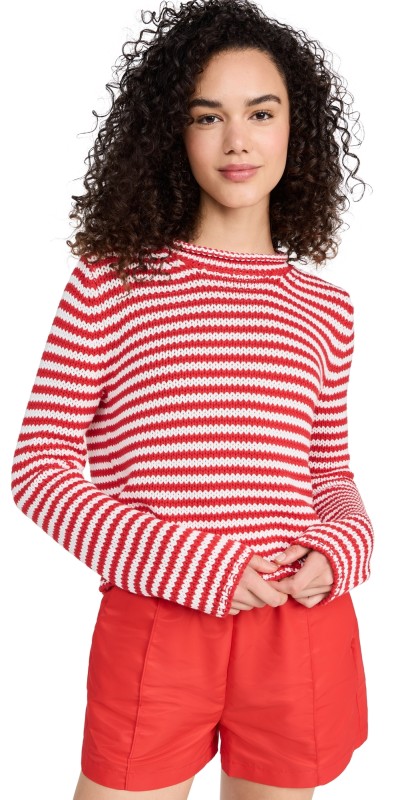 La Ligne Fine Stripe Mini Marina Sweater Red/Cream