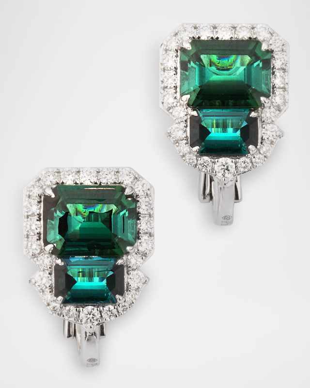 18K White Gold Green Tourmaline and Diamond Earrings