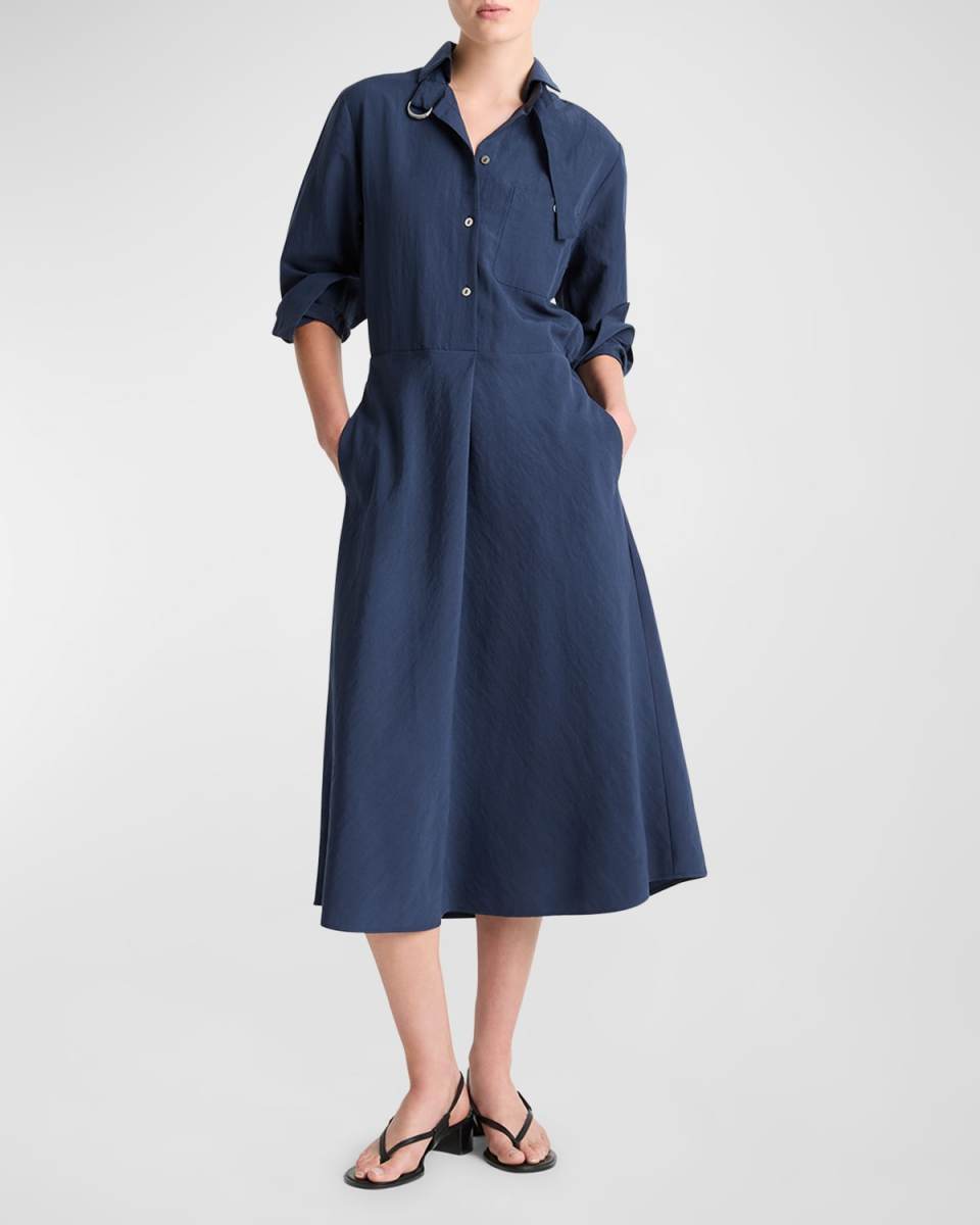 Easy D-Ring Button-Front Midi Shirtdress