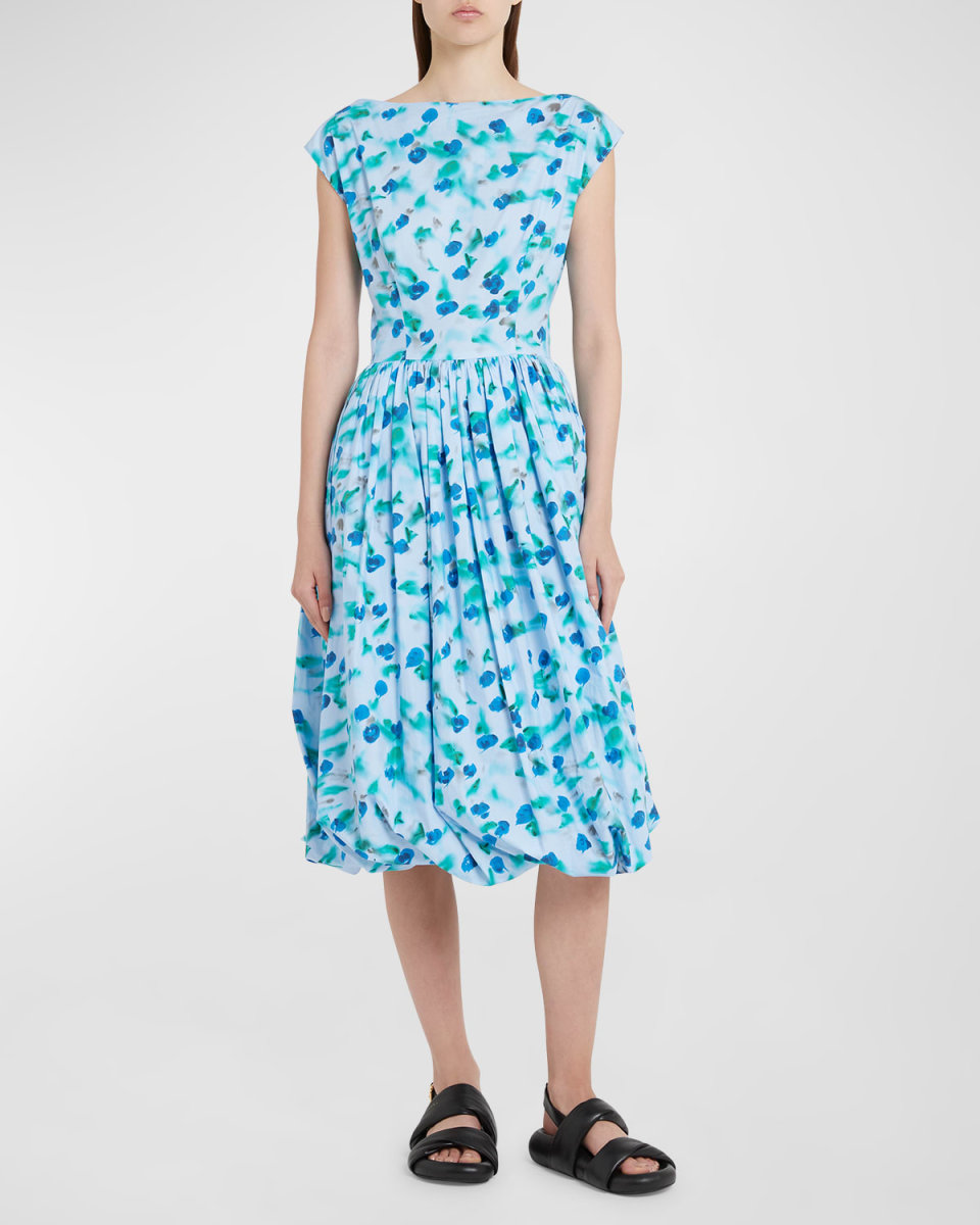 Floral Print Midi Dress with Balloon Skirt
