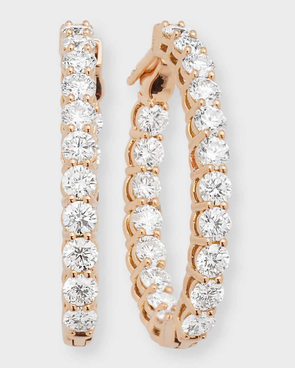 Large Diamond Hoop Earrings in 18K Rose Gold, 3.99tcw, 1"L