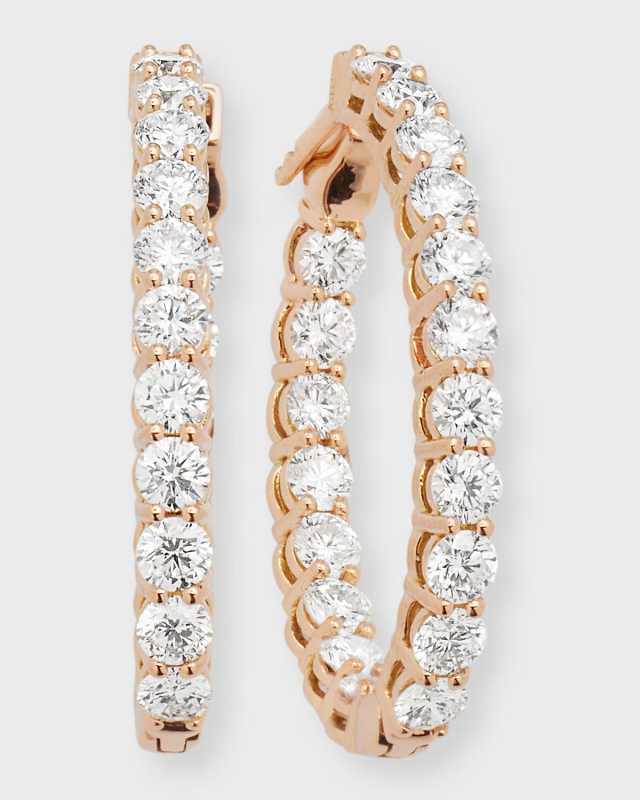 Large Diamond Hoop Earrings in 18K Rose Gold, 3.99tcw, 1"L