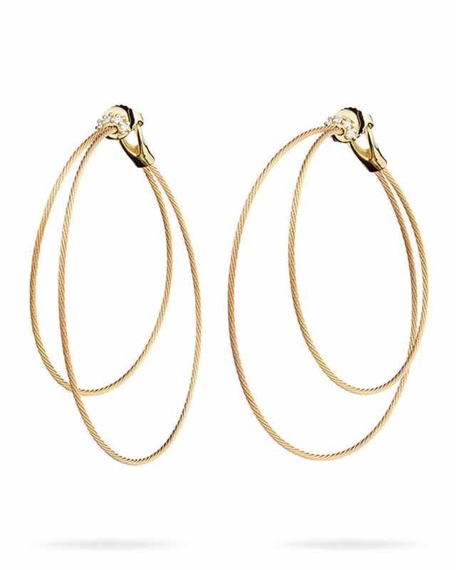 18K Yellow Gold Double Unity Hoop Earrings w/ Diamond Cluster