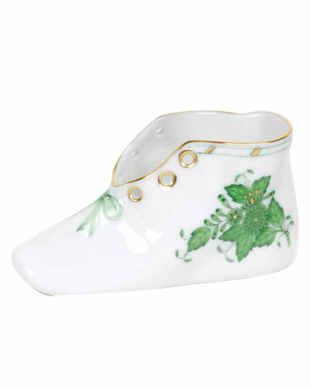 Chinese Bouquet Green Porcelain Baby Shoe Keepsake