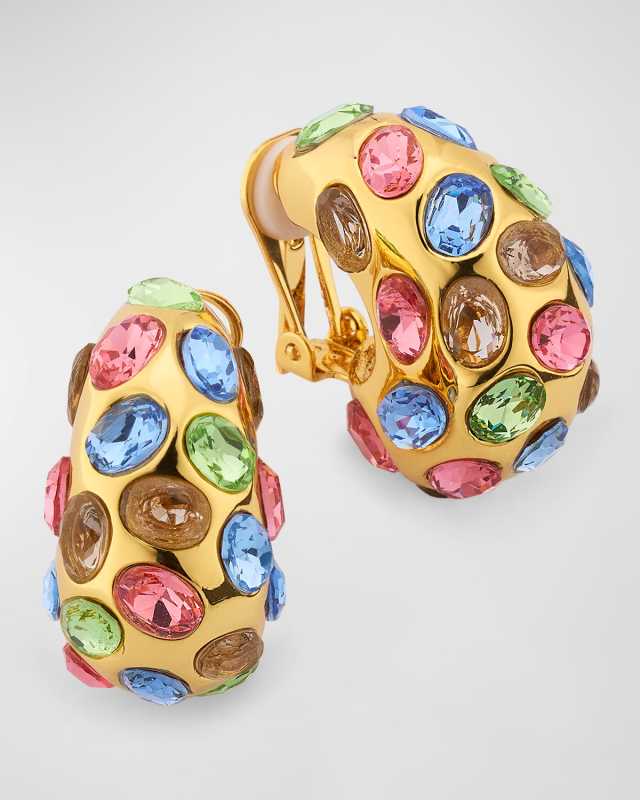 Multi Pastel Gemstone Domed Clip Earrings
