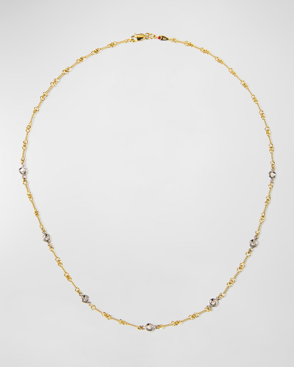 Two-Tone 18k 7-Diamond Dog Bone Necklace