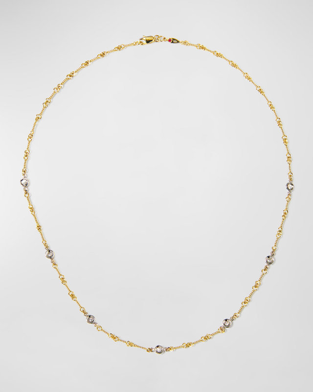 Two-Tone 18k 7-Diamond Dog Bone Necklace