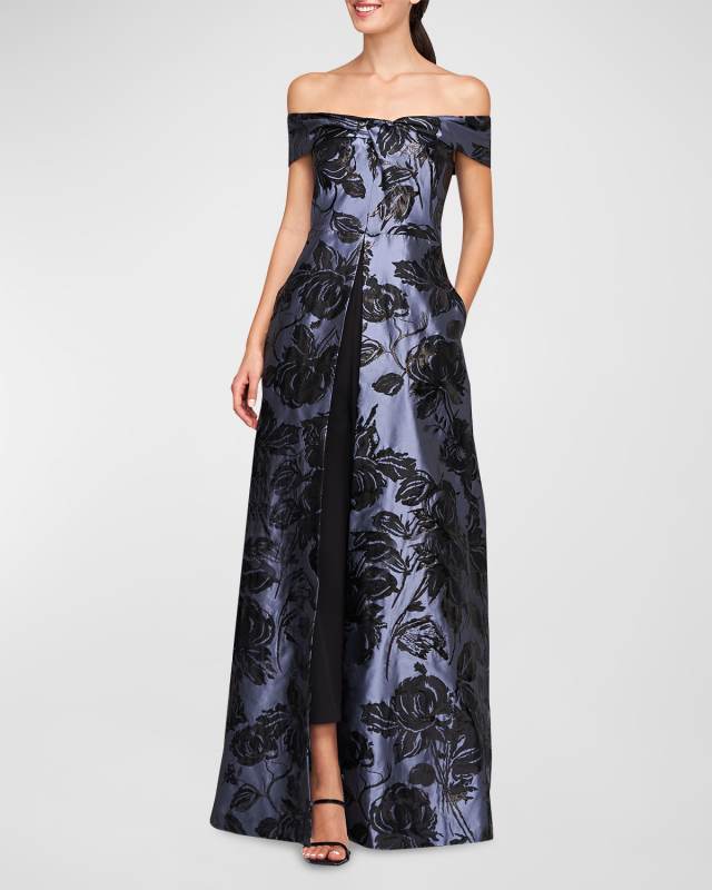 Kiana Off-Shoulder Jacquard Walk-Thru Jumpsuit
