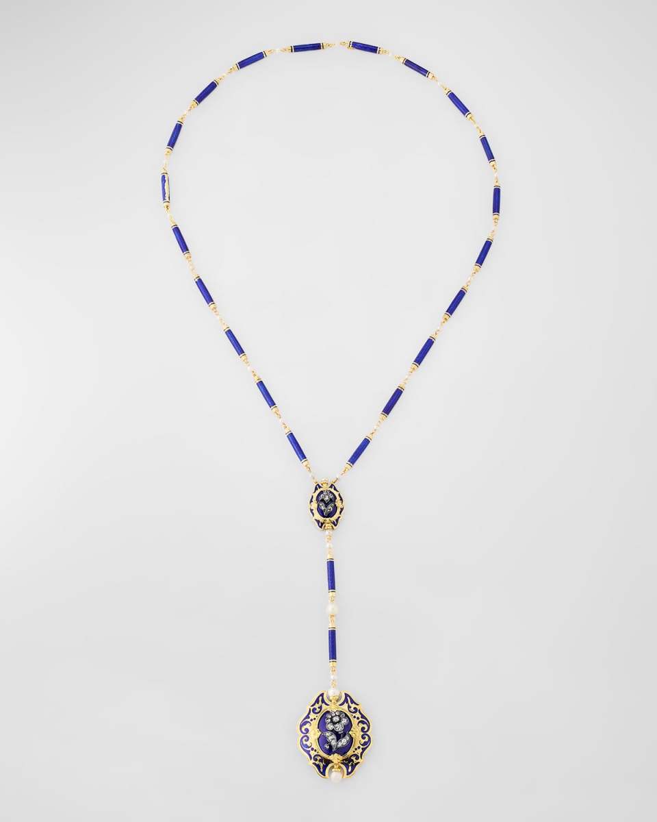Estate 18K Gold Pearl and Enamel Necklace