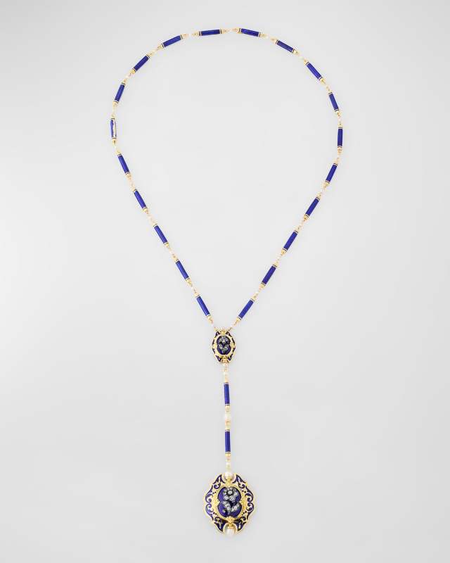Estate 18K Gold Pearl and Enamel Necklace