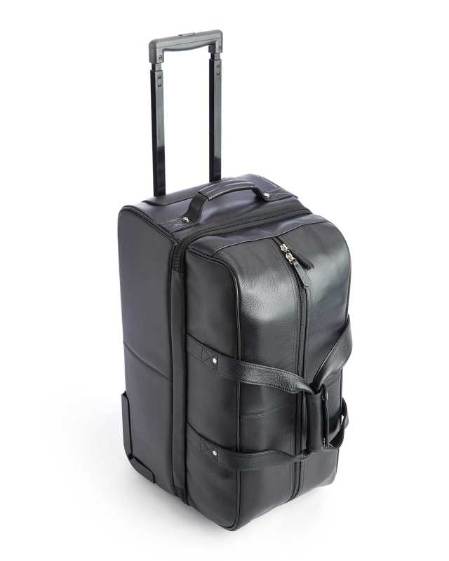 Monogrammed Leather Executive Rolling Duffel Suitcase