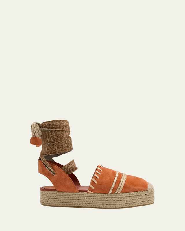 Abia Topstitch Suede Ankle-Wrap Espadrilles