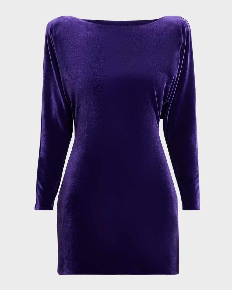 Long-Sleeve Cowl Backless Velvet Mini Dress
