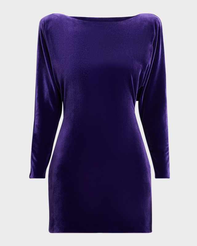 Long-Sleeve Cowl Backless Velvet Mini Dress