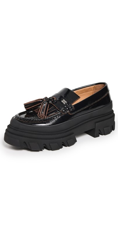 GANNI Cleated Naplack Loafers Black