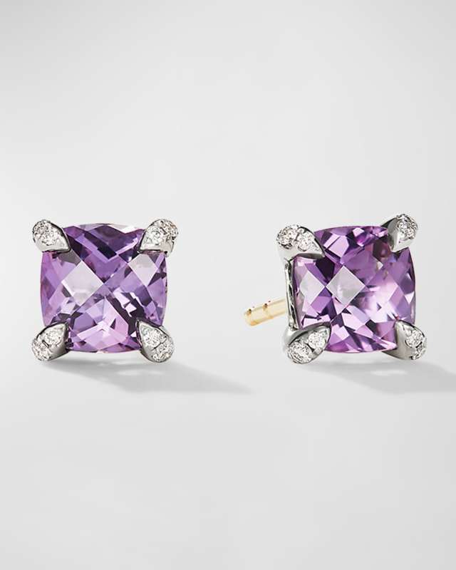 Chatelaine Stud Earrings with Gemstsones and Diamonds in Silver, 6mm