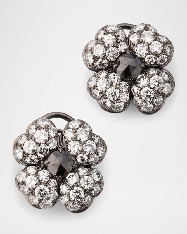 18K White Gold Black Diamond Flower Earrings