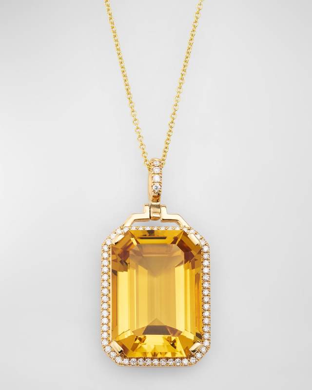 Gossip Emerald-Cut Citrine Pendant with Diamonds