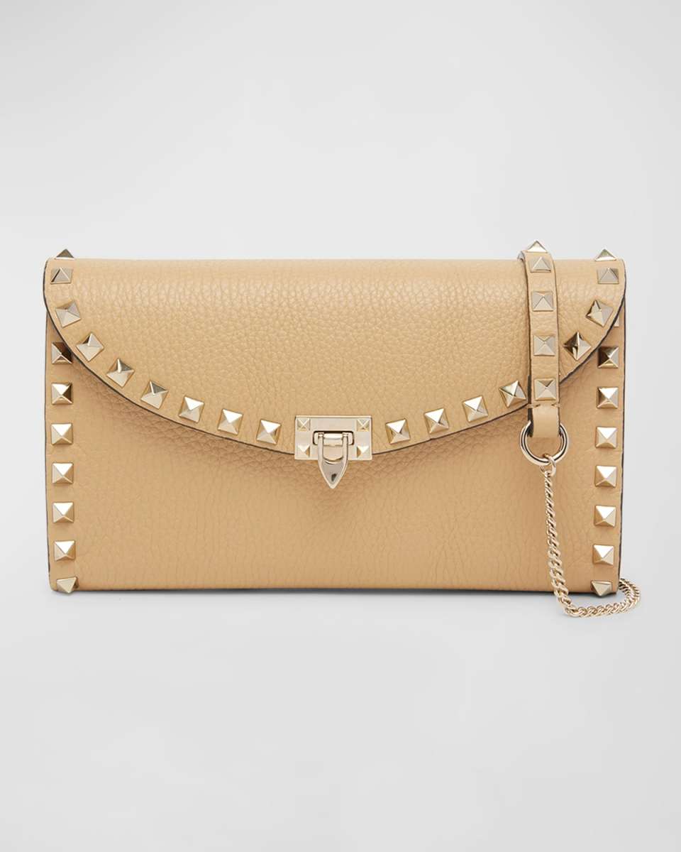 Rockstud Flap Leather Wallet on Chain